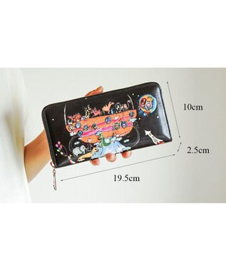 tsumori chisato CARRY バルーンに乗って ラウンドファスナー長財布 【アニマルプリント＆刺繍】 ブラック