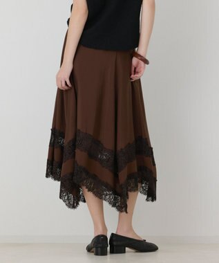 GRACE CONTINENTAL レースヘムフレアスカート ブラウン