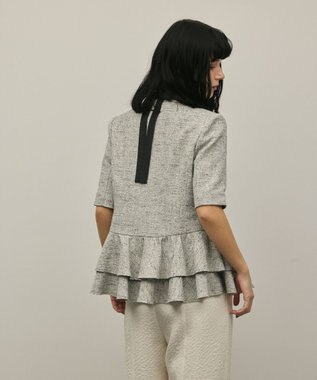 GRACE CONTINENTAL ペプラムツイードジャケット グレー