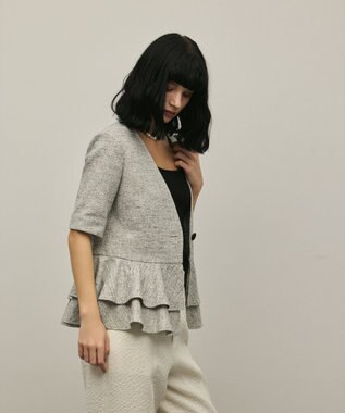 GRACE CONTINENTAL ペプラムツイードジャケット グレー