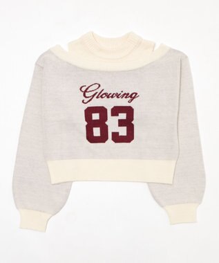 WEGO オープンショルダーナンバリングニット ホワイトアイボリー