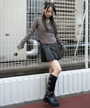 WEGO ヴィンテージウォッシュネックリボントップス ブラウン