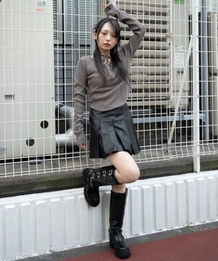 WEGO ヴィンテージウォッシュネックリボントップス ブラウン