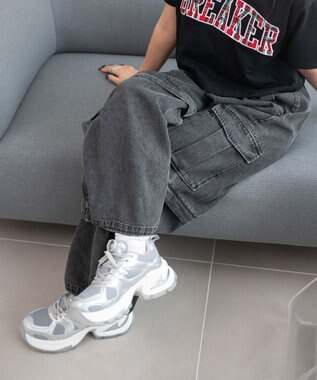 WEGO PUメッシュヒールダッドスニーカー シルバー