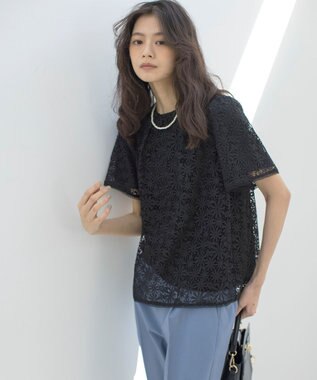 組曲 フラワーレース ブラウス ブラック系