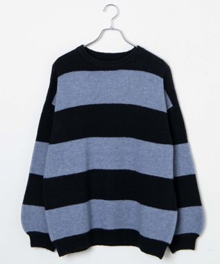 WEGO ボーダーフラッフィービッグニット ネイビー