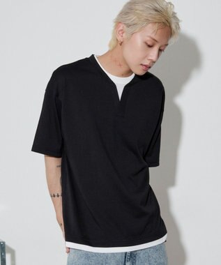 WEGO 【ユニセックス着用ITEM】キーネックフェイクレイヤードT（SS） ブラック