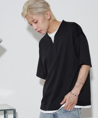 WEGO 【ユニセックス着用ITEM】キーネックフェイクレイヤードT（SS） ブラック