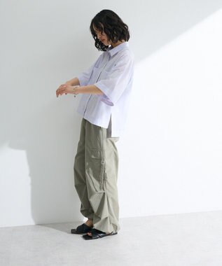 Green Parks 綿麻混５分袖ターンバックシャツ Lavender