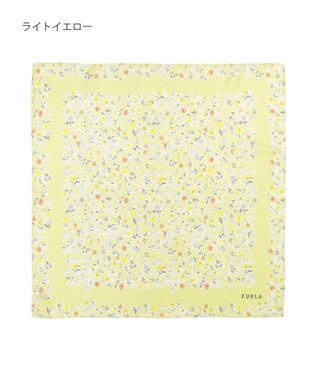 MOONBAT 【シルク100%】フルラ (FURLA) 小花柄 シルクプリントスカーフ 58cm×58cm ライトイエロー