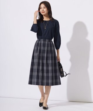 J.PRESS LADIES 【洗える】プレーティングジャージー フロントタック カットソー ネイビー系