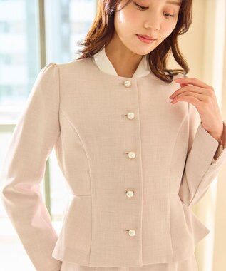 Feroux 【先行予約】パール釦ペプラムジャケット×スカート セットアップ ピンク系