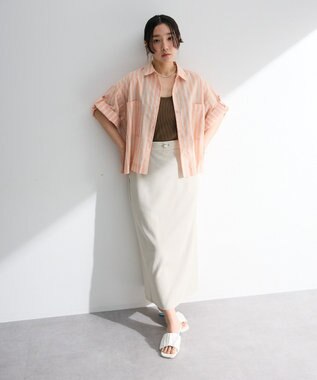 Green Parks 綿麻混５分袖ターンバックシャツ Orange