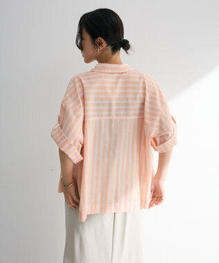 Green Parks 綿麻混５分袖ターンバックシャツ Orange