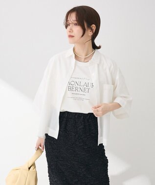 Green Parks 綿麻混５分袖ターンバックシャツ Off White