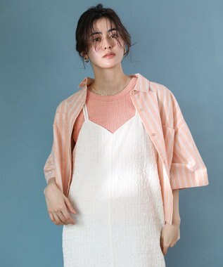 Green Parks 綿麻混５分袖ターンバックシャツ Orange