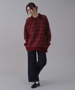 WEGO 【ユニセックス着用ITEM】アーガイルニットポロ ワイン