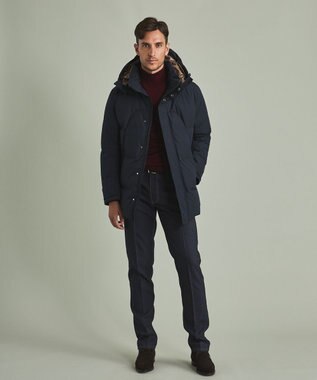 GOTAIRIKU 【仕事で着用可】MINOTECH メランジラミネート ダウンコート(23年モデル) ネイビー系