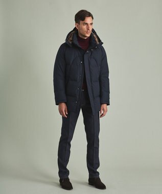 GOTAIRIKU 【仕事で着用可】MINOTECH メランジラミネート ダウンコート(23年モデル) ネイビー系