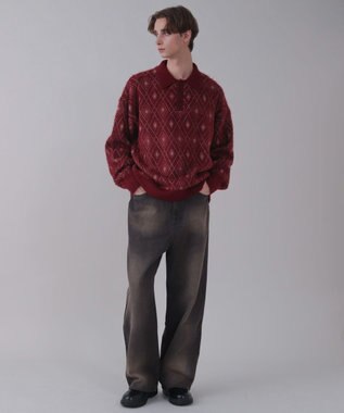 WEGO 【ユニセックス着用ITEM】アーガイルニットポロ ワイン