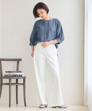 自由区 【洗える・XSサイズあり】テンセルリネンデニム  ブラウス ネイビー系