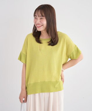 Green Parks シアーリブ切替楊柳プルオーバー