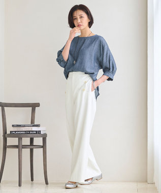 自由区 【洗える・XSサイズあり】テンセルリネンデニム  ブラウス ネイビー系