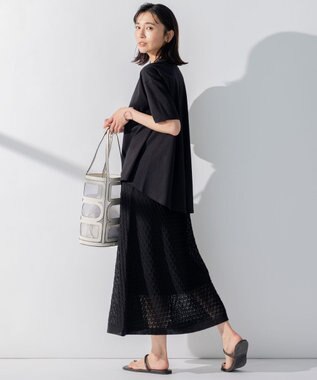 23区 【洗える】リネンコットンドライ ニットフレア スカート ブラック系