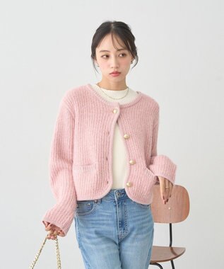 earth music&ecology 【WEB限定】ゴールド釦ショートニットカーディガン Pink
