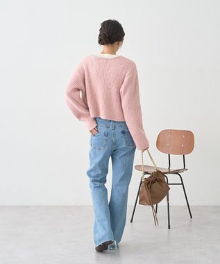 earth music&ecology 【WEB限定】ゴールド釦ショートニットカーディガン Pink