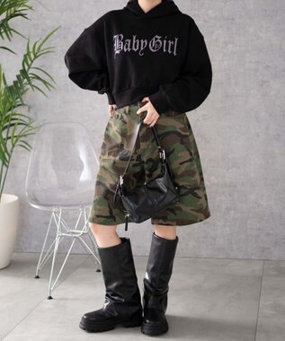 WEGO ラインストーンショートプルパーカー ブラック