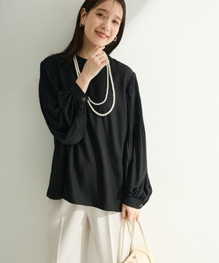 Green Parks Ｏ．袖プリーツブラウス Black