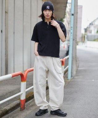 WEGO 【ユニセックス着用ITEM/MLサイズ展開】ワッフルヘンリーネックT（SS） ブラック