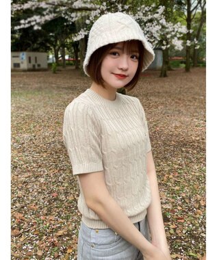 Green Parks ケーブル半袖ニット Beige