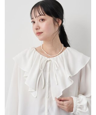 earth music&ecology ラッフルカラーブラウス Off White