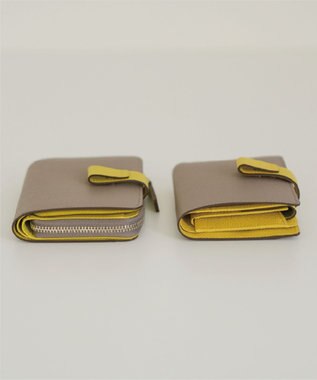 Atelier nuu 日本製 noble L字ファスナー二つ折りウォレット グレージュ×イエロー