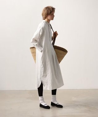 LENO STRIPE SHIRTS DRESS / ストライプシャツドレス WHITE STRIPE