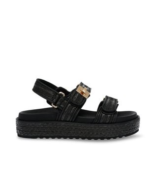 STEVE MADDEN BIGMONA ダブルベルトラフィアサンダル ブラックラフィア