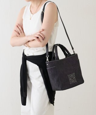 russet 【刺繍モノグラム】デニム2WAYトートバッグ(CE-1772) Black