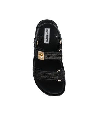 STEVE MADDEN BIGMONA ダブルベルトラフィアサンダル ブラックラフィア