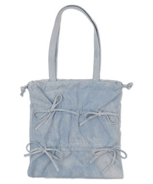 WEGO ドロストリボンギャザートート デニム淡加工色