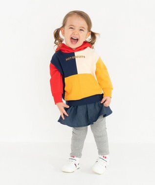 MIKI HOUSE HOT BISCUITS 【80-120cm】 マルチカラー配色切り替え ロゴパーカー 赤×紺