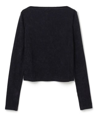 BEIGE， 【洗える・BAILA掲載】BUTLER / ストレッチベロアボートネックカットソー Black