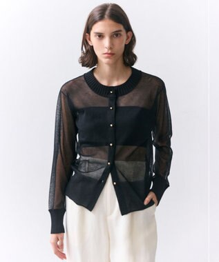 BEIGE， PYRRHOT / シアーコンビ リブカーディガン Black