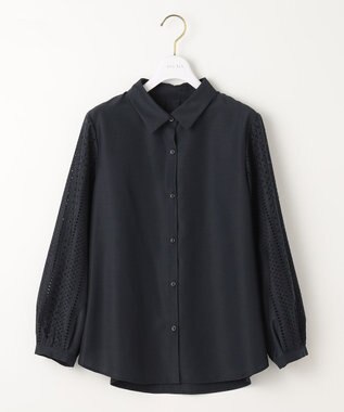 ANY SIS 【洗える】エンブロイダリースリーブ ブラウス ネイビー