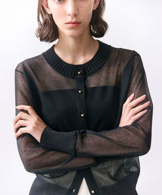 BEIGE， PYRRHOT / シアーコンビ リブカーディガン Black