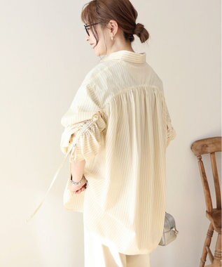 AMERICAN HOLIC 【WEB限定】イージーケアバックギャザーリボンシャツ Stripe Yellow