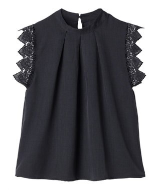 Green Parks ・ＥＬＥＮＣＡＲＥ　ＤＵＥ　リネンライクレースブラウス Charcoal Gray