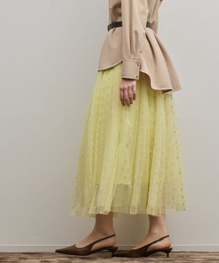 GRACE CONTINENTAL フロッキードットプリーツスカート イエロー