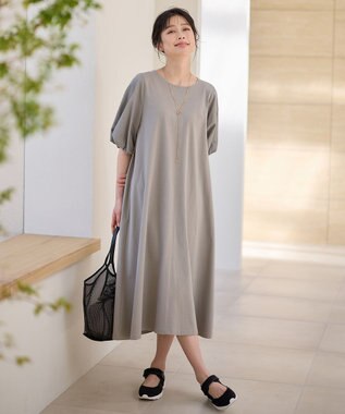  異素材コンビ ボリュームスリーブワンピース